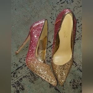 Shoe Dazzle Pink to Gold Ombre Glitter Stiletto Heels